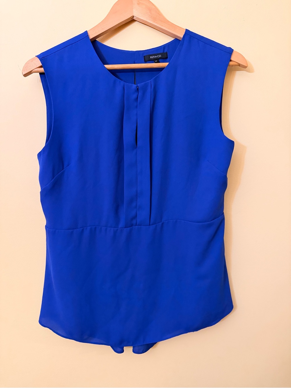 RW&CO Royal Blue Sleeveless Blouse Pleated Work Top Size S